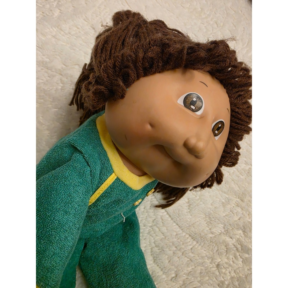 Vintage 1982 Cabbage Patch Kids Doll Brown Hair Yarn Pigtails Green Sleeper 80s - Picture 6 of 16